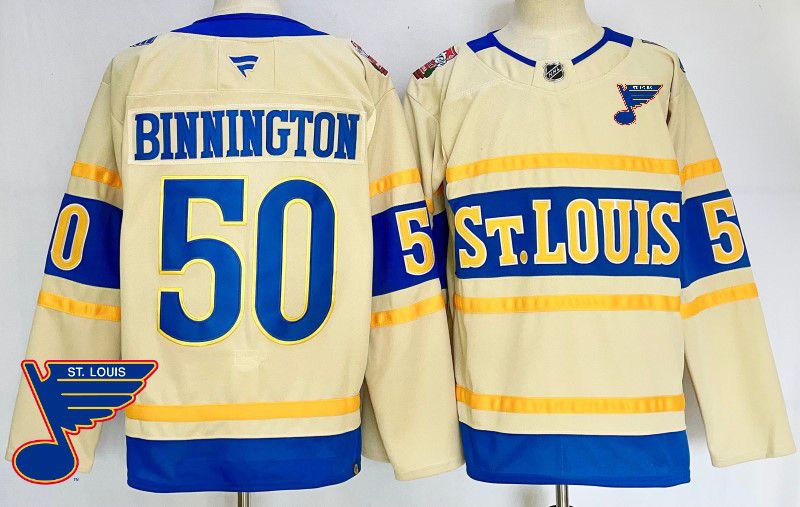 Men St.Louis Blues #50 Binnington Cream Fanatics 2025 NHL Jersey style 3